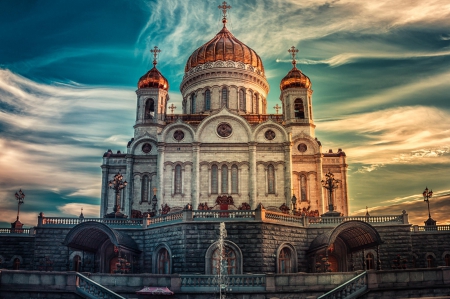 Moscow (Russia) - sky, landscape, popular, vasilyev, russia, light, wallpaper, sunset, cathedral in moscow, moscow, church, clouds, churches, architecture, cathedral