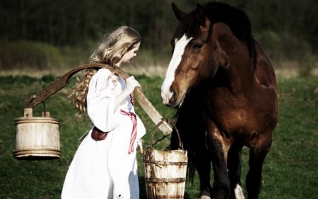 Cowgirl And Horse - girls, westerns, women, ranch, cowgirls, country, outdoors, farm, horses, fun, movies, female, blondes