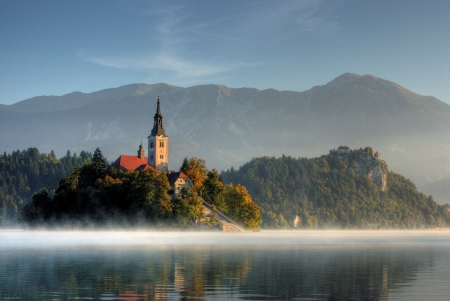 Lake Bled (Slovenia) - lakes, lake bled, slovenia, lake, mist