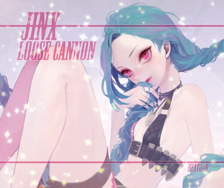 Hi Darling! - pretty, anime, female, league of legends, long hair, stars, jinx, pink eyes, blue hair, nice, anime girl, game, twintails, beautiful, beauty, sweet, red eyes, heather37 jinx, vampire, smile, lights, cute, sexy, beauyt, demon