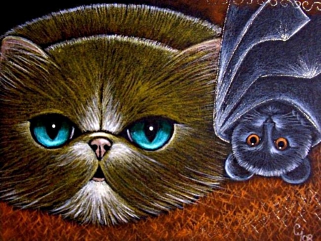 cat and bat - red, big, too, blue, eyes