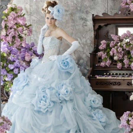 Blue Bride - bride, lady, model, blue