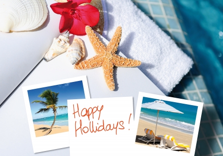 Happy Holidays - seashells, starfish, shells, summer time, summer, photos