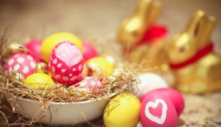 Easter basket - decorations, easter eggs, easter, basket, still life