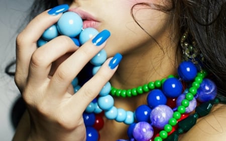 Blue necklace - necklace, nails, blue, hand