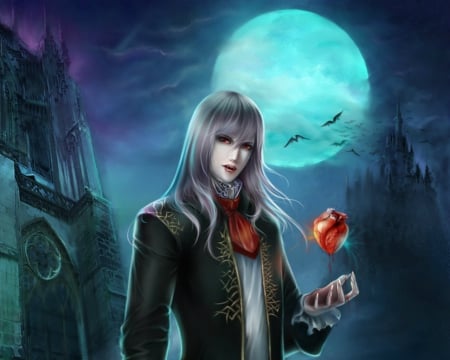 Vampire - moon, art, vampires, heart, fantasy