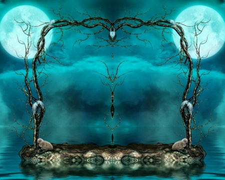 Enchanted evening - collage, moon, fantasy, night