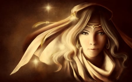 Fantasy girl - face, tiara, fantasy, golden, girl, woman, art