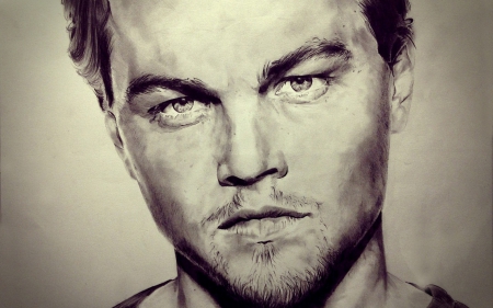 Leonardo DiCaprio - white, face, art, draw, man, actor, leonardo dicaprio, black