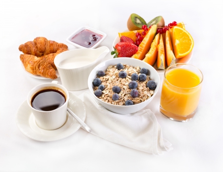 ♥Breakfast♥ - coffee, juice, breakfast, croissant, food, yummy, fruits