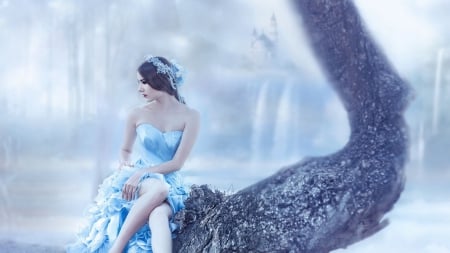 Blue - woman, model, blue, dress