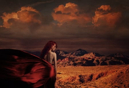 Red Desert - desert, red, woman, model