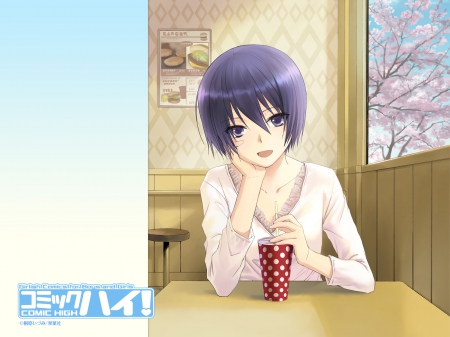 Izumi Kirihara - kirihara, restaurant, izumi kirihara, hitohira, anime, anime girl, cherry blossoms, izumi