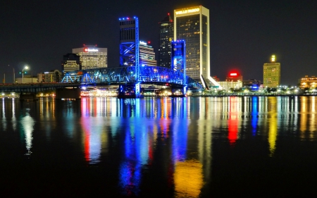 Nightscape of Jacksonville, Florda - landscape, nightscape, reflection, usa