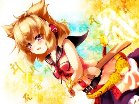 Toyosatomimi No Miko - touhou, toyosatomimi no miko, animal ears, headphones, anime, purple eyes, blonde