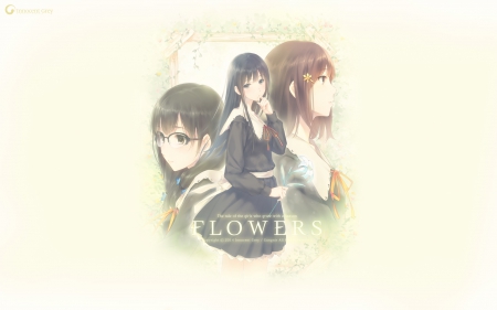 The Tale of Flowers - dresses, anime, Flowers, beautiful, spring, brown hair, long hair, flowers, short hair, glasses, black hair, friends