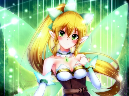 Leafa - pretty, anime, suguha kirigaya, magic, female, blonde, blond hair, long hair, blond, kirigaya, sword art online, sao, suguha, sparks, nice, anime girl, lyfa, beautiful, girl, leafa, blonde hair, beauty, lovely, sweet, kirigaya suguha, green, fairy, shine