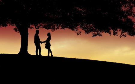 Loving Couple - sunset, the mood, two colors, loving couple, silhouettes