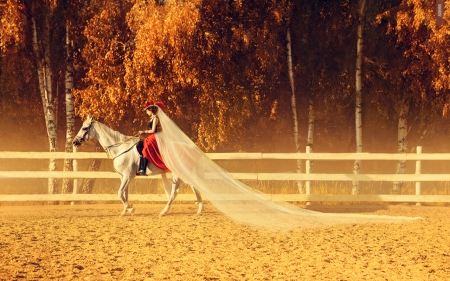 Autumn - horse, cowgirl, woman, autumn