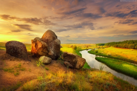 Before sunset - sky, nature, sunset, river