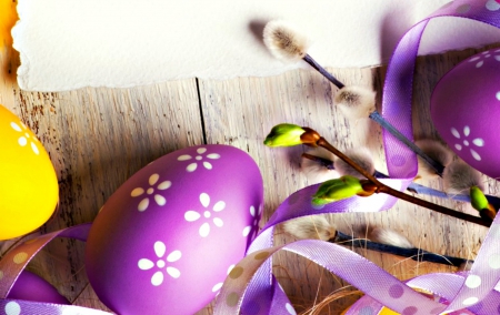 Happy Easter! - white, wood, purple, easter, green, egg, spring