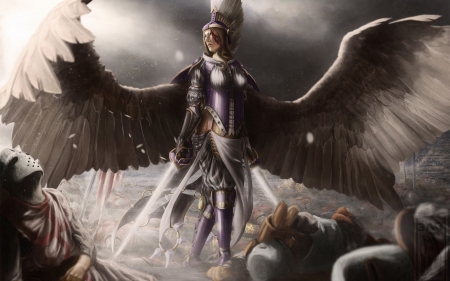 Angel - angel, wings, feather, sword, fantasy