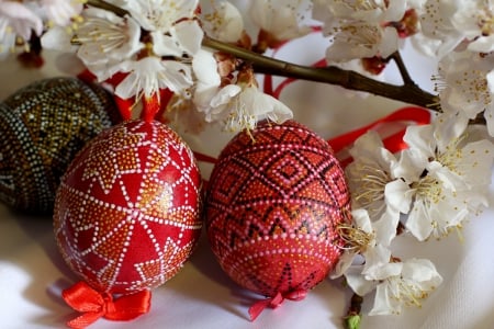 Easter Eggs and Spring Blossoms - eggs, blossoms, easter eggs, branch, easter, flowers, spring