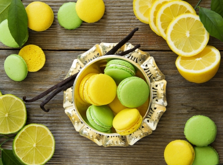 Macarons - macarons, fruits, fruit, limes, lemon, yellow, green, lime, macaron, lemons