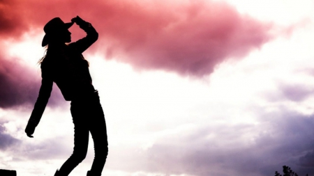 Cowgirl Silhouette - sky, silhouette, hat, cowgirl, clouds