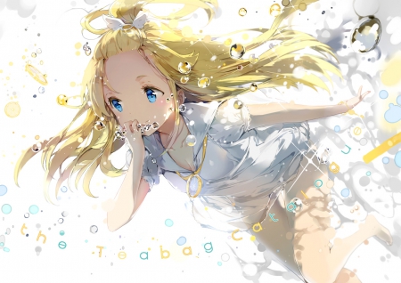 UnderWater - pretty, anime, female, blonde, blond hair, long hair, float, swimming, blond, nice, swim, anime girl, water, beautiful, girl, blonde hair, wet, beauty, lovely, sweet, underwater, bubbles