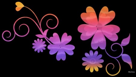 Flowers Gradient - purple, pink, flowers, orange, gradient, abstract