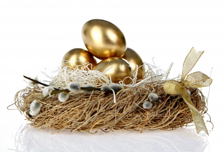 ♥Easter Eggs♥ - eggs, easter, wollow twig, nest, golden