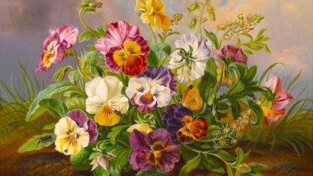 Flowers - butterfly, flowers, ladybug, paintings