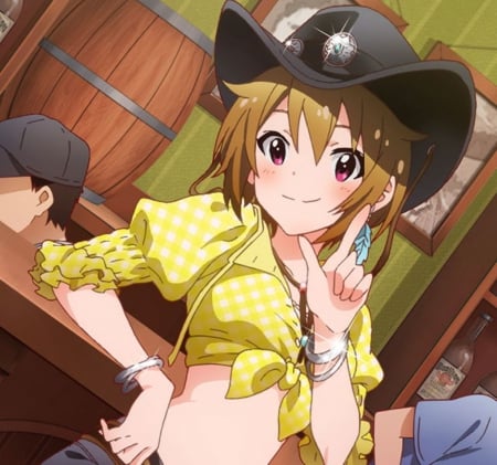 Howdy Partner - blush, cute, short hair, beauty, beautiful, hot, anime, anime girl, girl, cowgirl, hat, sexy, female