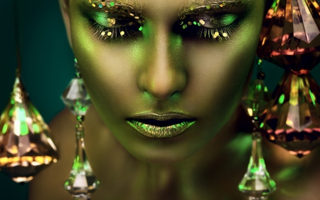 â™¥ - glitter, woman, earrings, girl, jewel, green, make-up