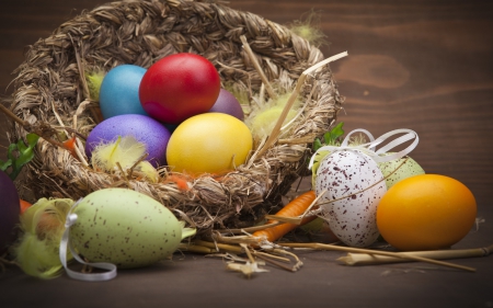 Happy Easter! - purple, yellow, red, blue, easter, green, egg, basket