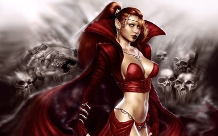 Fantasy Girl - girl, claw, red, skull