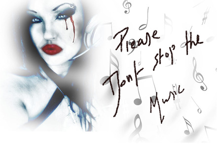 please dont stop the music - blood, model listning to music, gothic woman, please dont stop the music, gothic, red lips, music notes, music, headphones, pale, other