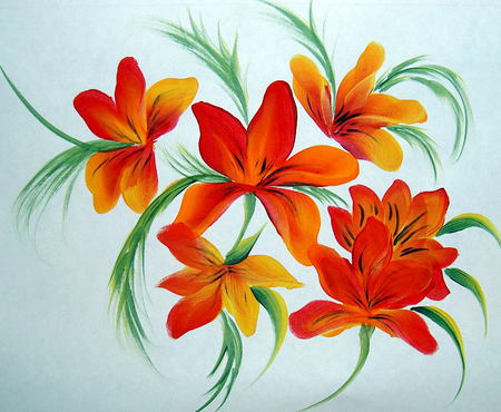 Orange Lilies - art, flowers, orange lily