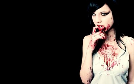 bloody vampire - vampire, blood, black and white, female