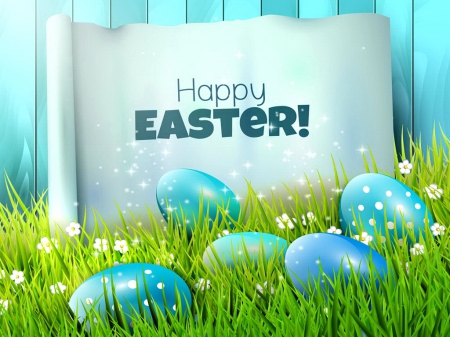 Happy Easter! - pretty, eggs, blue, greetings, beautiful, grass, lovely, freshness, easter, happy easter, holiday, background