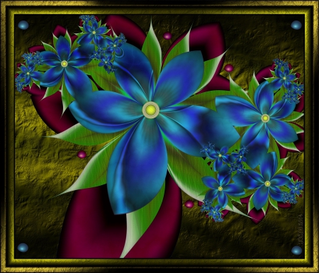 Blue Bouquet - abstract, Bouquet, flowers, blue