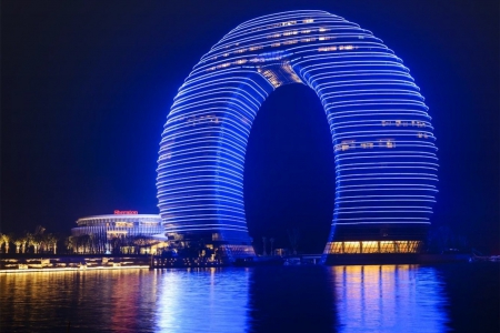 Donut building-China- - modern, amazing, building, river