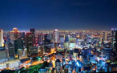 Osaka - osaka, japan, scenery, city, night, cityscape, building, japanese