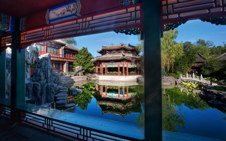 Temple - lake, japan, oriental, japanese, temple