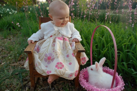 happy Easter to everyone - child, basket, cute, bunny