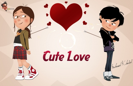 Cute Love - boy, girl, 3d, LOVE