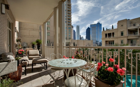 View in Balcony - table, balcony, scenery, building