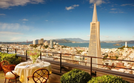 Beautiful scenry - table, sky, scenery, building