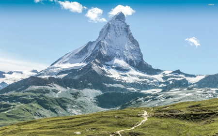 Mountain - cloud, rocks, grass, sky, tree, nature, mountain, snow, jungle